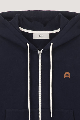 UNISEX LEATHER LOGO ZIP-UP HOODIE FRENCH NAVY