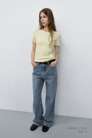 HALF SLEEVE KNIT TOP LEMON BUTTER