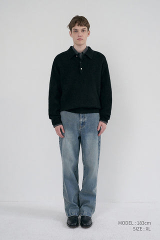 UNISEX HAIRY COLLARED SWEATER BLACK