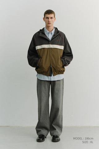 UNISEX BLOCKED WINDBREAKER CHARCOAL GREY