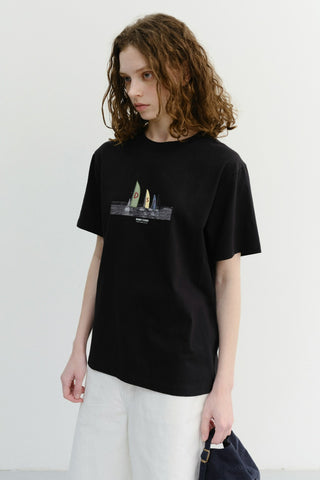 UNISEX APPLIQUE YACHT T-SHIRT BLACK