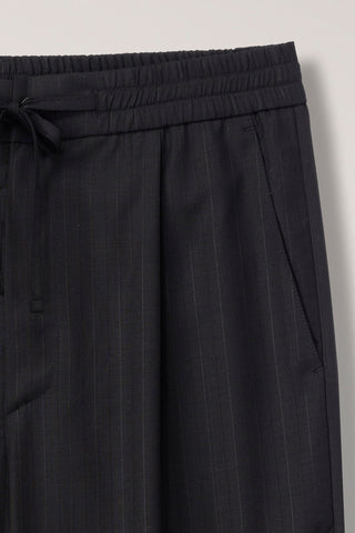 LOUNGE WOOL SLACKS BLACK STRIPE