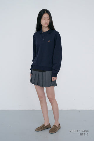UNISEX LEATHER LOGO COLLARED T-SHIRT FRENCH NAVY