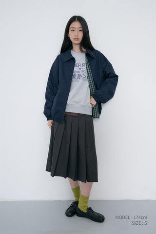PLEATS LONG SKIRT CHARCOAL GREY