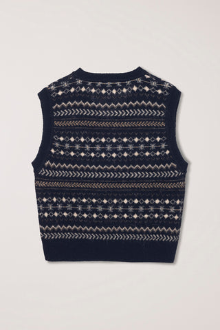 UNISEX CRAFTED V-NECK KNIT VEST NAVY