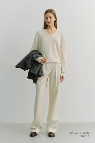 DOUBLE PLEATED CHINO SLACKS IVORY