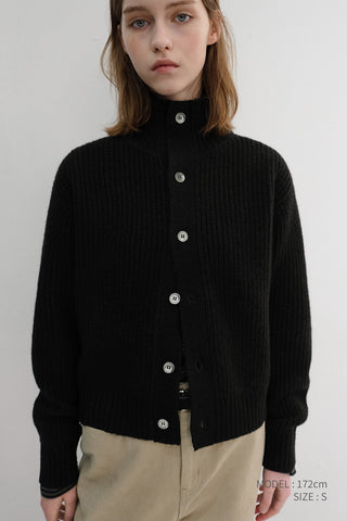 UNISEX HIGH NECK BUTTON CARDIGAN BLACK