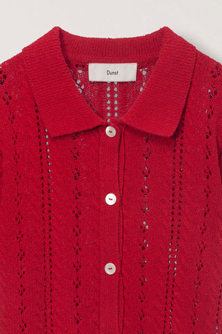 COLLARED HALF SLEEVE CARDIGAN RED