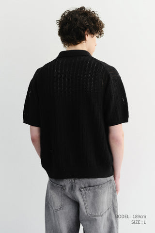 CROCHET COLLARED CARDIGAN BLACK