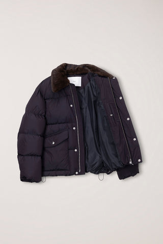 UNISEX COLLARED GOOSE DOWN JACKET DEEP BROWN