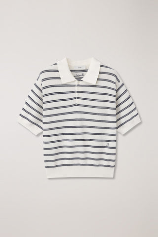 UNISEX SOFT STRIPED POLO KNIT OFF WHITE