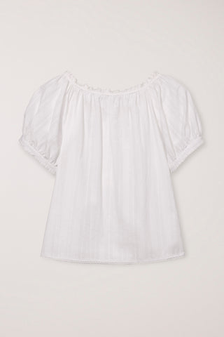 RIBBONED SHIRRING BLOUSE OFF WHITE
