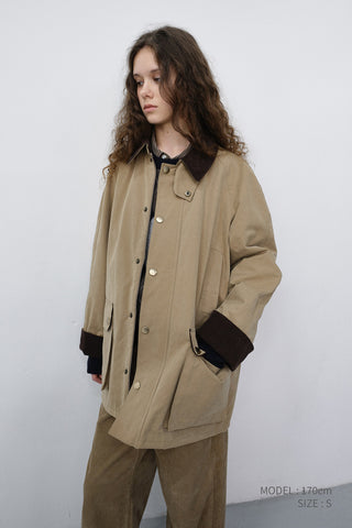 UNISEX WAXED COTTON HUNTING JACKET BEIGE