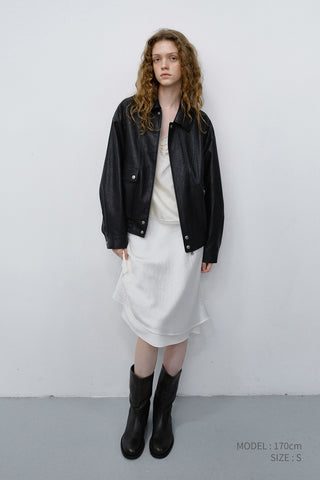 UNISEX ALTER-LEATHER ZIP-UP BLOUSON BLACK