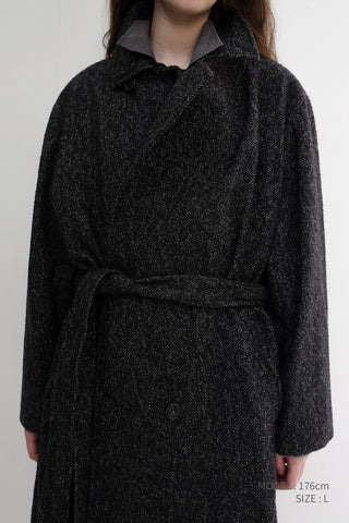 UNISEX RELAXED DOUBLE-BREASTED ROBE COAT CHARCOAL TWEED