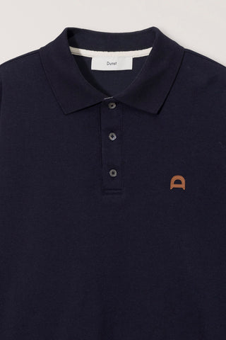 UNISEX LEATHER LOGO COLLARED T-SHIRT FRENCH NAVY