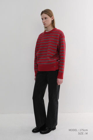 UNISEX STRIPED CHUNKY SWEATER RED