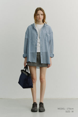UNISEX CLASSIC HOODED SHIRT SOFT BLUE CHECK