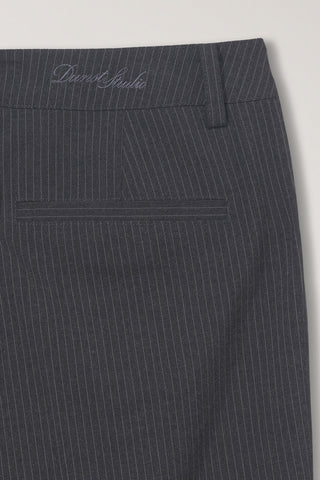 SEMI BOOT-CUT SLIM SLACKS CHARCOAL STRIPE