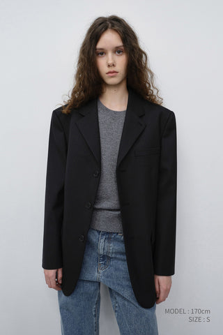 UNISEX CLASSIC 3 BUTTON WOOL BLAZER BLACK