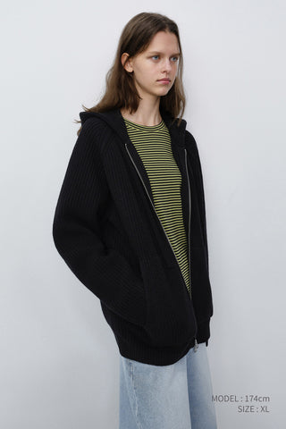 UNISEX HOODED KNIT CARDIGAN BLACK