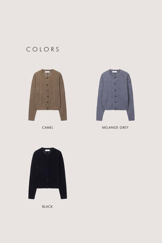 UNISEX HAIRY CABLE CREW NECK CARDIGAN MELANGE GREY