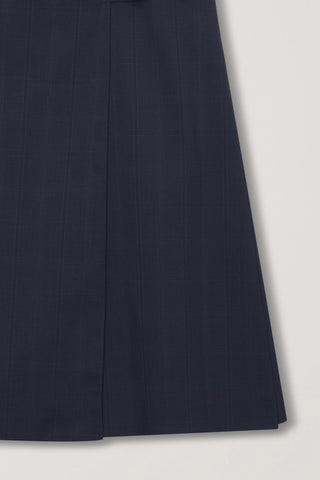 PLEATS MIDI SKIRT NAVY CHECK