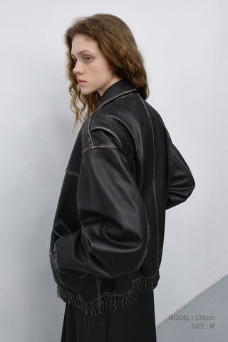 UNISEX REFINED LEATHER BLOUSON BRUSHED BLACK