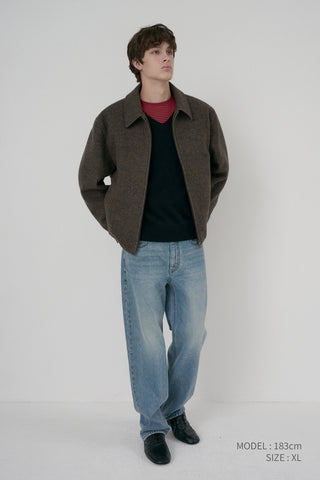 UNISEX COLLARED WOOL BLOUSON BROWN MELANGE
