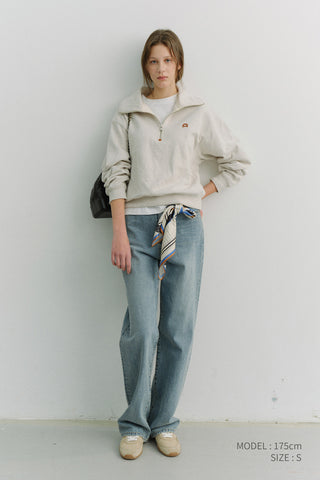UNISEX LEATHER LOGO HALF ZIP-UP SWEATSHIRT OATMEAL MELANGE