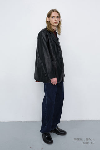 UNISEX RELAXED ALTER-LEATHER HALF JACKET BLACK