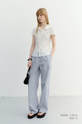 VINTAGE CAP SLEEVE SLIM SHIRT WHITE STRIPE