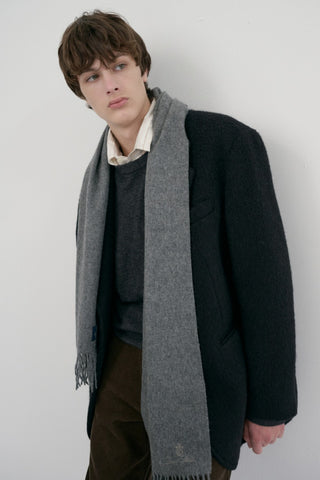 FRINGED CASHMERE MUFFLER MELANGE GREY
