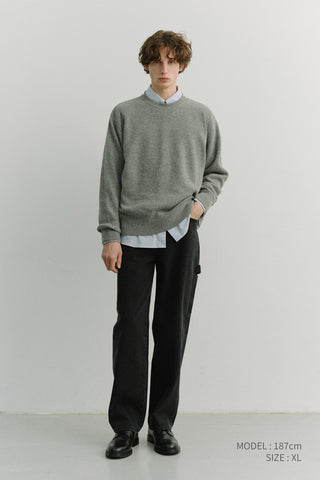 UNISEX BUTTONED CREWNECK SWEATER MELANGE GREY