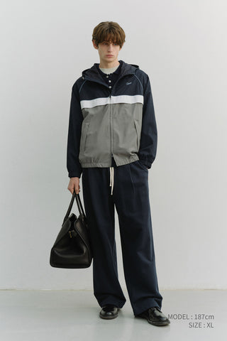 UNISEX LEATHER LOGO WIDE SWEAT PANTS FRENCH NAVY