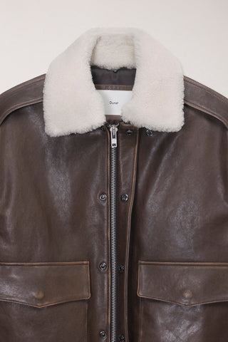 UNISEX DETACHABLE A-2 LEATHER BLOUSON BROWN
