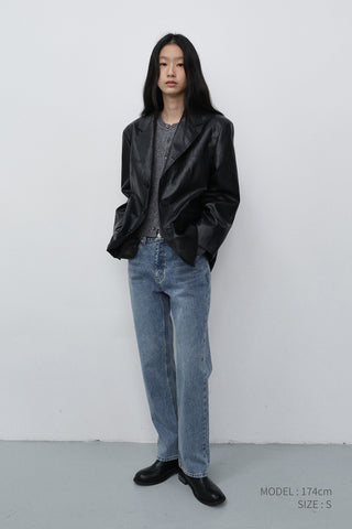 UNISEX RELAXED ALTER-LEATHER HALF JACKET BLACK