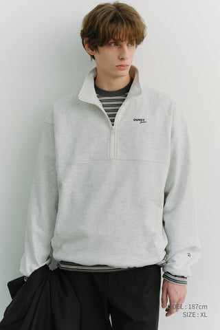 UNISEX RELAXED HALF ZIP-UP SWEATSHIRT LIGHT MELANGE GREY