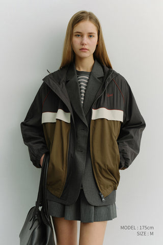 UNISEX BLOCKED WINDBREAKER CHARCOAL GREY