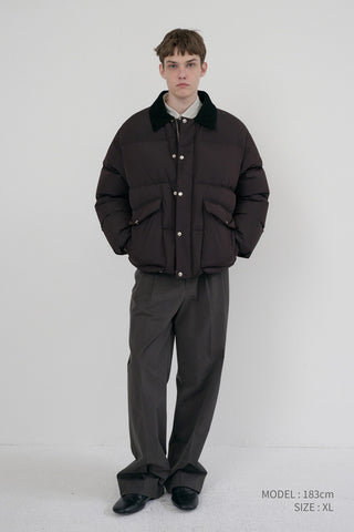 UNISEX COLLARED GOOSE DOWN JACKET DEEP BROWN