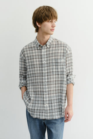 UNISEX SEERSUCKER BD SHIRT SOFT GREEN CHECK