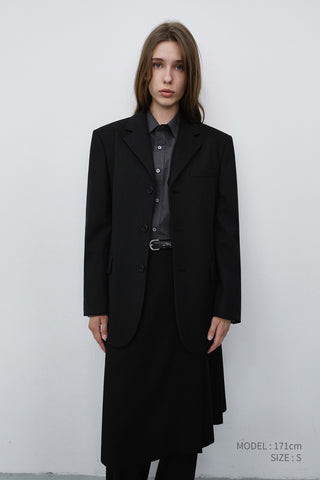 UNISEX CLASSIC 3 BUTTON WOOL BLAZER BLACK
