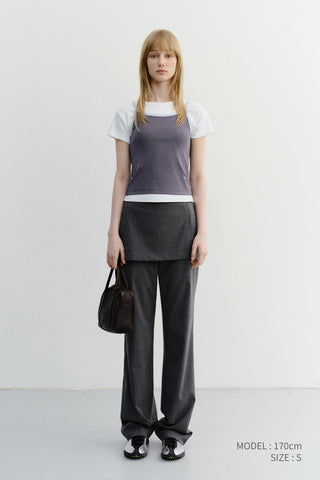 2-TONE TRIM SLEEVELESS TOP CHARCOAL SOFT BLUE