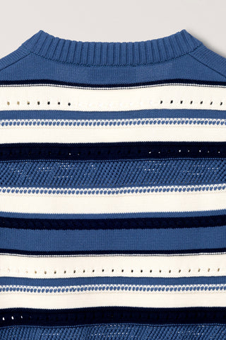UNISEX CRAFTED STRIPED KNIT VEST BLUE CREAM