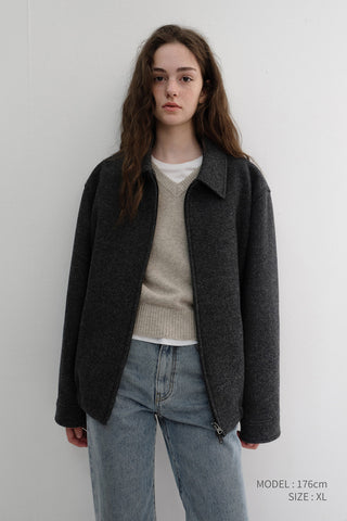 UNISEX COLLARED WOOL BLOUSON CHARCOAL GREY