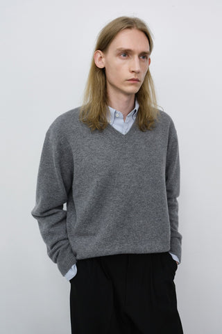 UNISEX CASHMERE V-NECK SWEATER MELANGE GREY