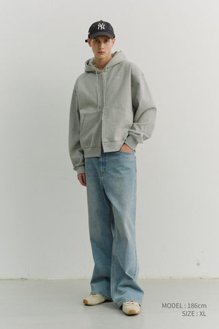 UNISEX CROPPED ZIP-UP HOODIE MELANGE GREY