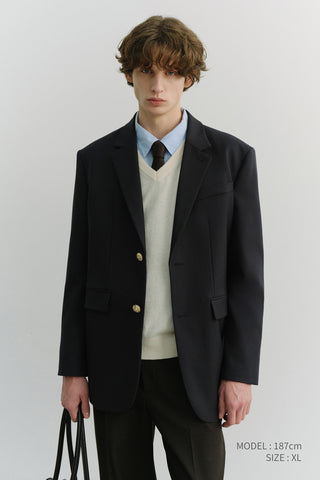 UNISEX 2 BUTTON WOOL BLAZER NAVY