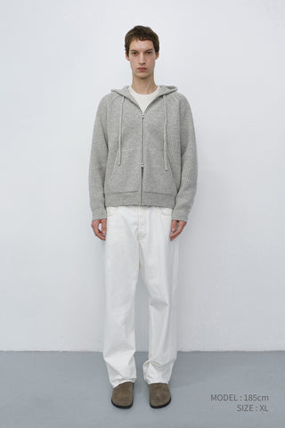 UNISEX HOODED KNIT CARDIGAN LIGHT MELANGE GREY