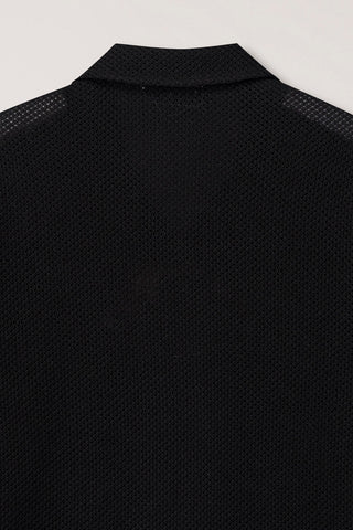 OPEN COLLARED CROCHET SHIRT BLACK
